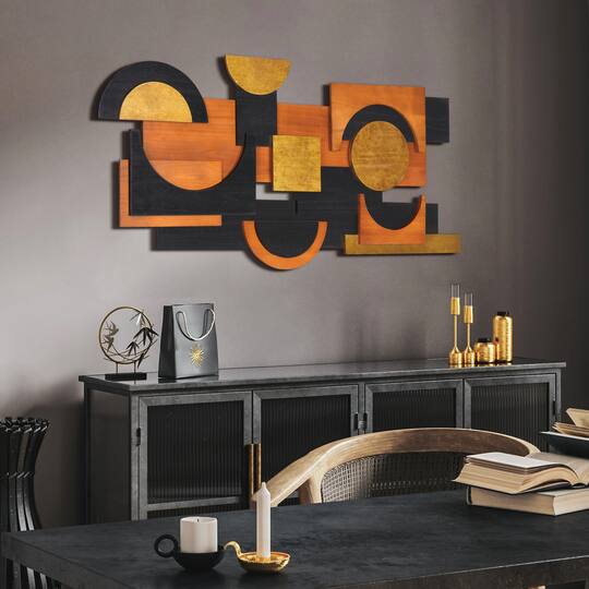 Empire Art Direct 24" x 48" Amber Embraces II Hand Made Dimensional Solid Wood Abstracts Wall Art